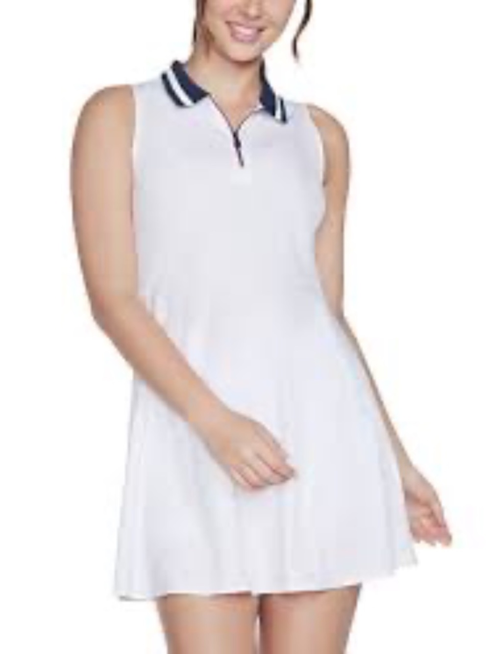 Skechers Sleeveless Polo Tennis Dress in White with Navy Collar Size XL